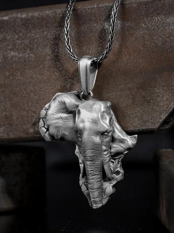 Men's Retro Punk African Elephant Head Pendant Necklace