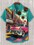 Men's Fun Retro City Car Print Short Sleeve Shirt