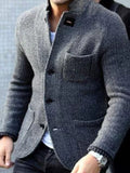Men's Business Casual Slim Stand Collar Single Breasted Pocket Knit Jacket