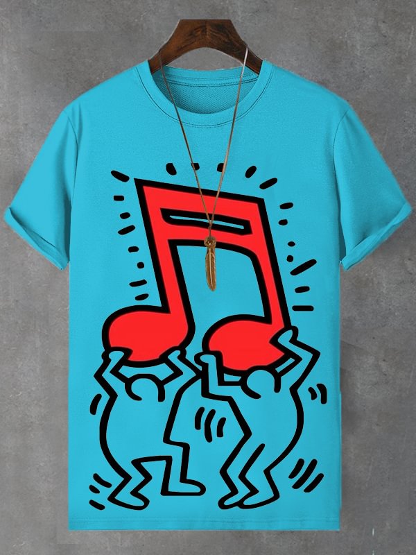 Men's Man Holding Musical Note Print Cotton Casual T-Shirt