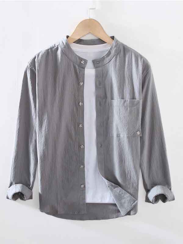 Men's Casual Solid Cotton And Linen Long Sleeve Shirt