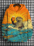 Men's Otter Drinking In The Sea Wave Print Casual Hoodie