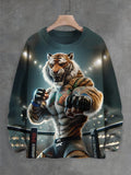 Men's Tiger Boxer Print Knit Sweatshirt