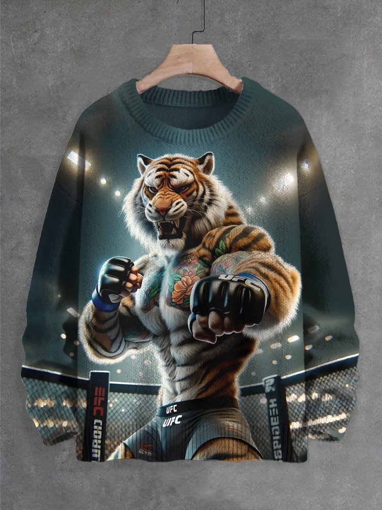 Men's Tiger Boxer Print Knit Sweatshirt