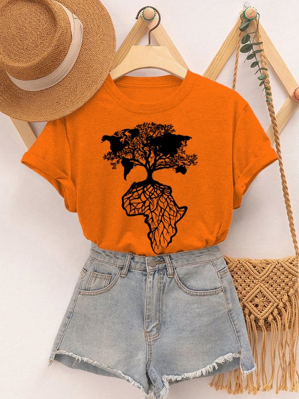 Women's Africa Is The Root Of The World Art Print Cotton Casual T-Shirt