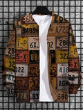 Men's Vintage Licence Plate Print Casual Zip Up Jacket
