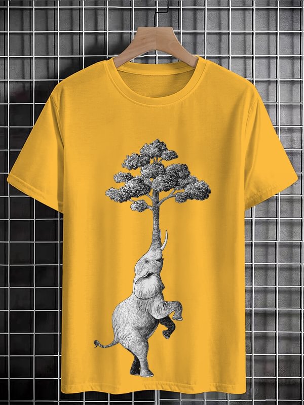 Men's Tree Elephant Art Print Cotton Casual T-Shirt
