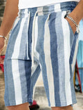 Men's Slant Pocket Striped Print Drawstring Beach Shorts
