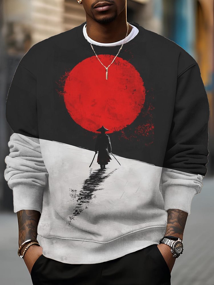 Men's Japanese Art Samurai Contrast Color Print Casual Sweatshirt