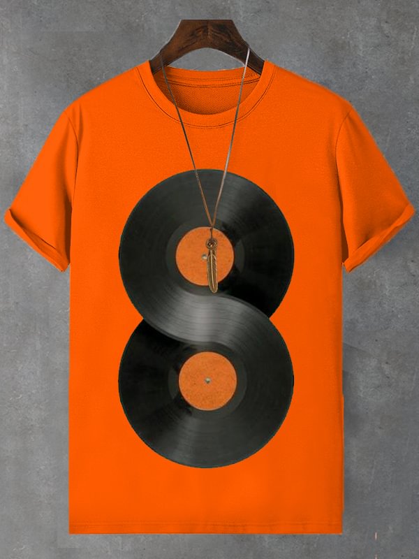 Men's Unlimited Vinyl Record Music Print Cotton Casual T-Shirt
