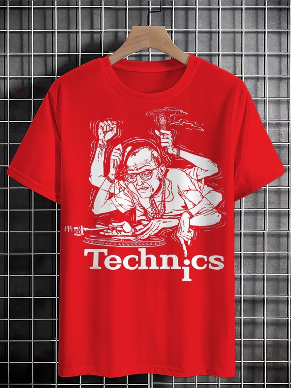 Men's Technics Music DJ Fun Art Print Cotton Casual T-Shirt