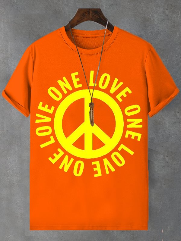Men's One Love Peace Graphic Print Cotton Casual T-Shirt