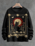 Men's Spooky Mushroom Forest With Skull And Black Cat Art Print Knit Sweatshirt
