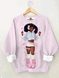 Women's Barbie Cute Black Girl Art Print Casual Sweatshirt