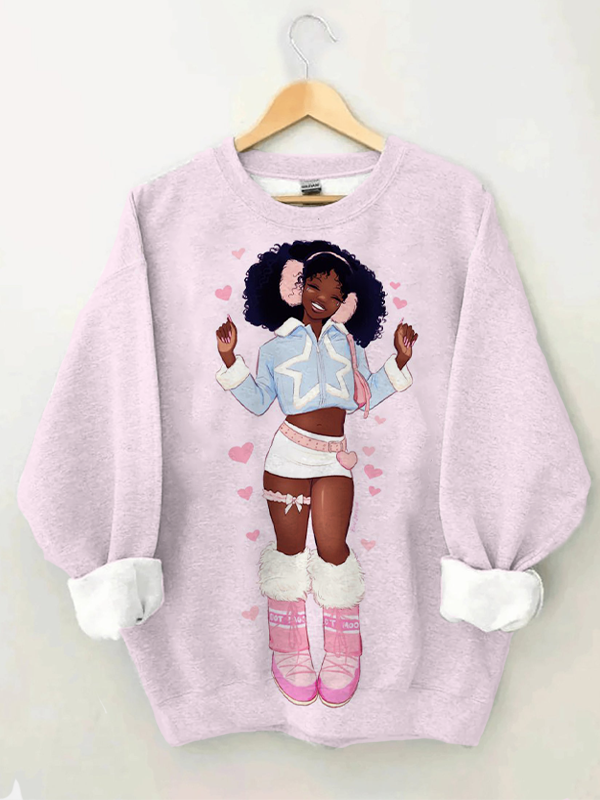 Women's Barbie Cute Black Girl Art Print Casual Sweatshirt