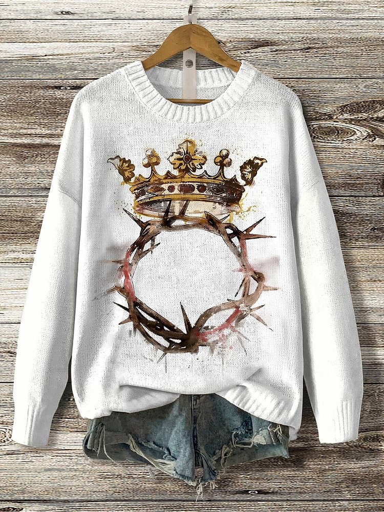 Women's Crown of Thorns Watercolor Print Knit Sweatshirt