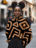 Women's Geometric Pattern Art Print High Neck Knit Sweatshirt