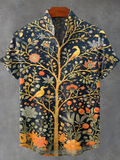 Men's Indian Tree Of Life Bird Art Print Linen Blend Shirt