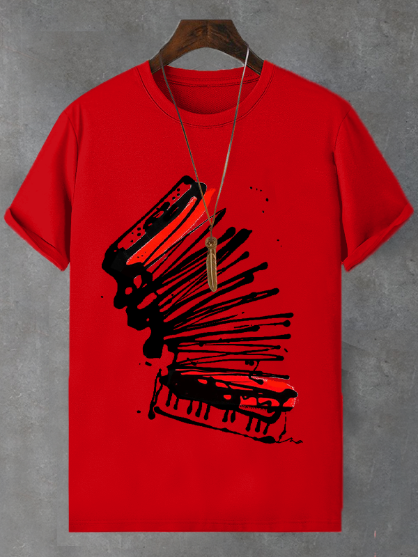 Men's Accordion Painting Graphic Print Cotton Casual T-Shirt