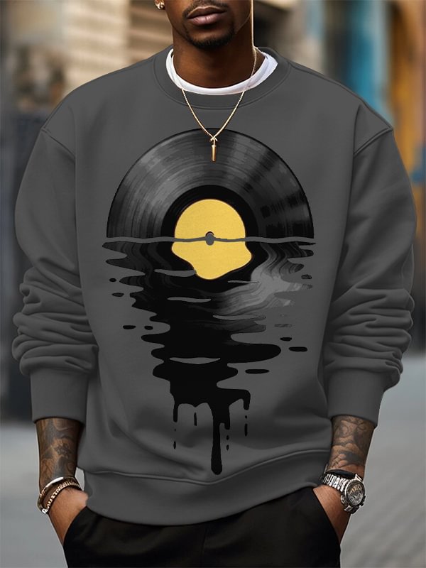 Men's Record Reflections in Water Print Cotton Casual Sweatshirt