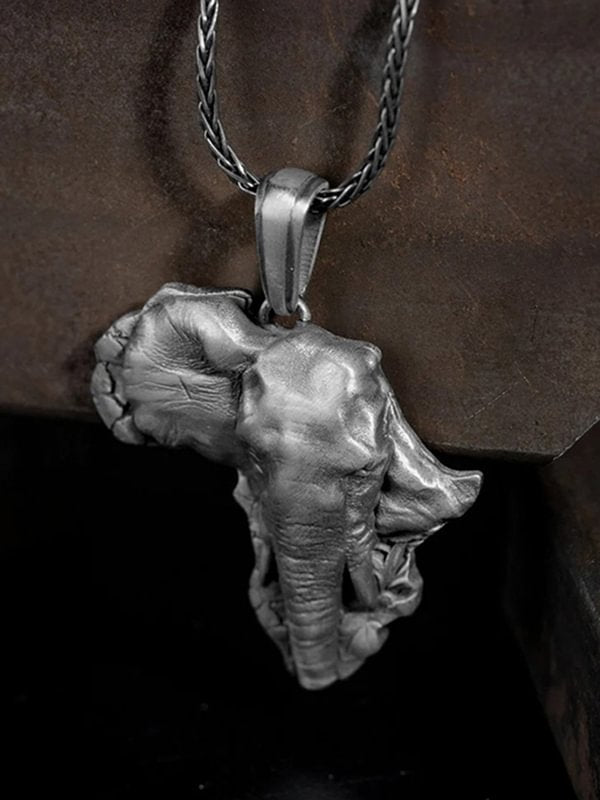 Men's Retro Punk African Elephant Head Pendant Necklace