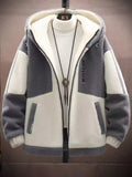 Men's Casual Colorblock Slant Pocket Hooded Zip Up Sherpa Jacket
