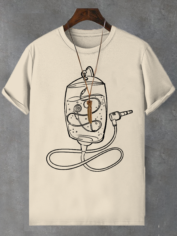 Men's Hand Drawing Music Entertainment Graphic Print Cotton Casual T-Shirt