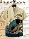 Men's Floral Otter Water Japanese Art Print Casual Linen Blend Shirt
