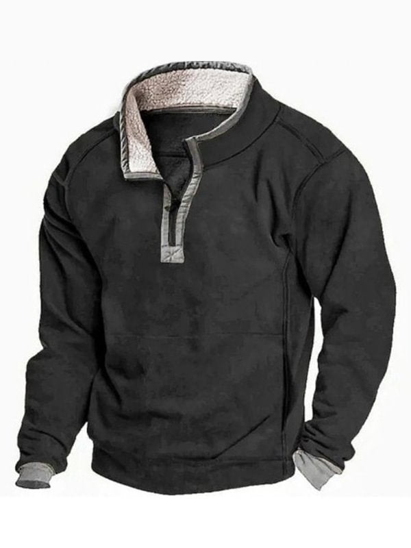 Men's Vintage Plain Pocket Half Zip Collar Pullover Sweatshirt