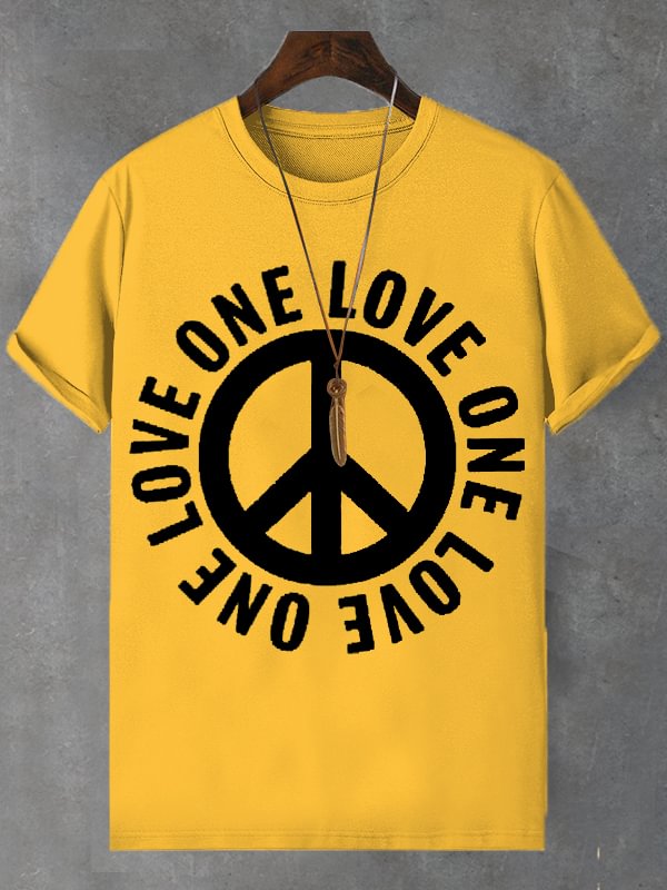 Men's One Love Peace Graphic Print Cotton Casual T-Shirt