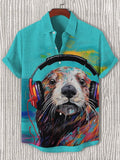 Men's Music Otter With Headphones Print Casual Shirt