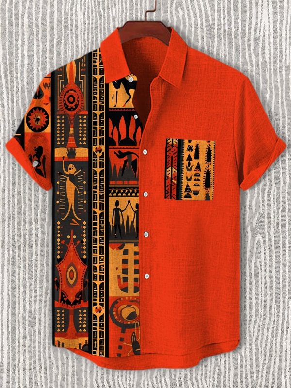 Men's Traditional Tribal Abstract Art Print Casual Shirt