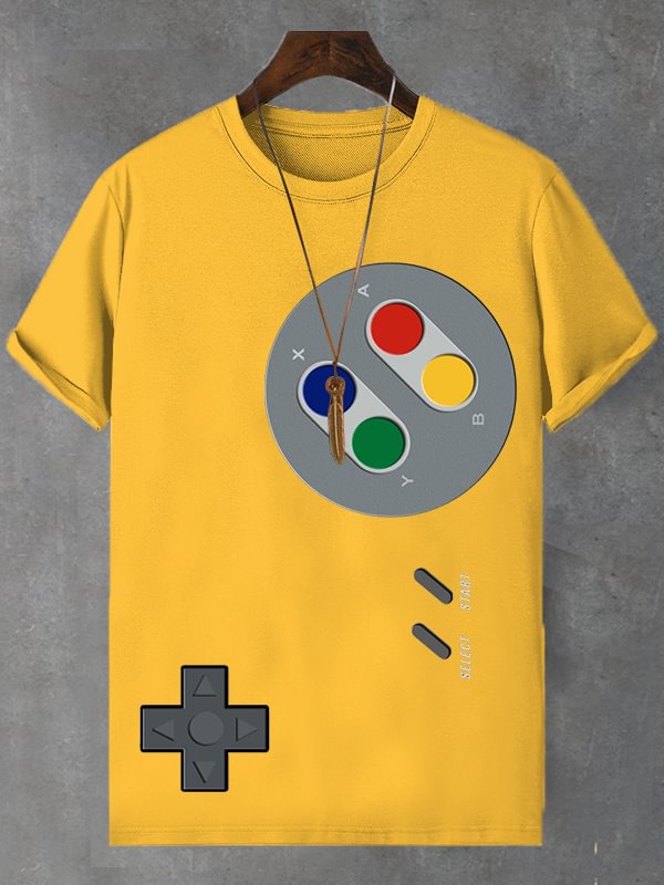Men's Retro Fun Game Graphic Print Cotton Casual T-Shirt