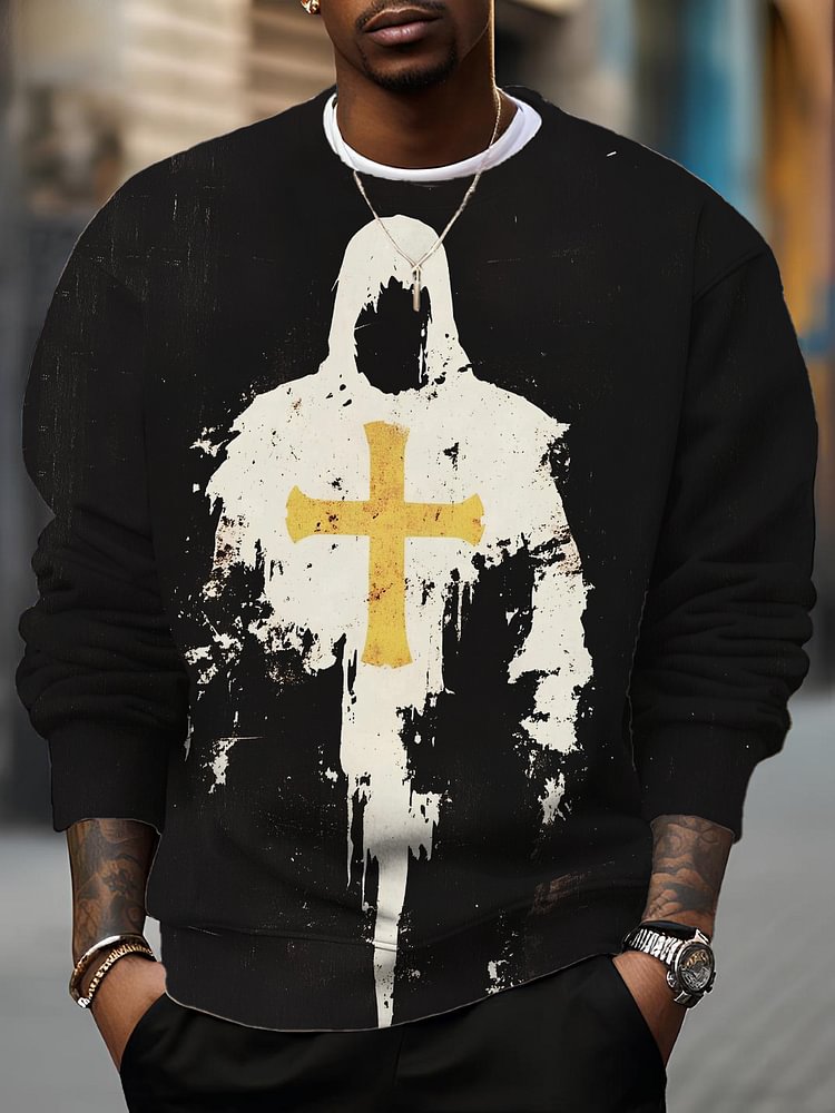 Men's Jesus Cross Art Print Casual Sweatshirt