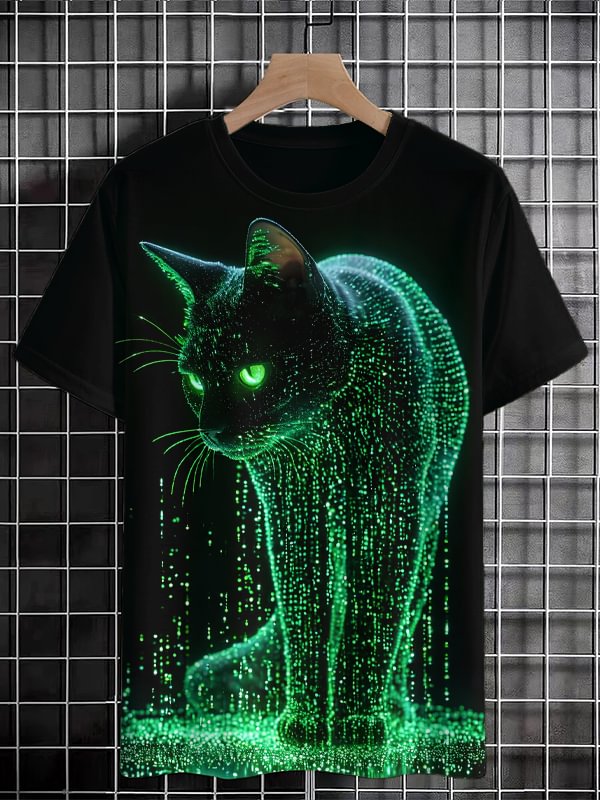 Men's The Source Code Cat Sci-Fi Art Print Casual T-Shirt