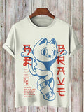 Men's Japanese Funny Cat Skateboarding Art Print T-Shirt