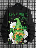 Men's Happy St. Patrick's Day Clover Flower Gnome Print Casual Sweatshirt