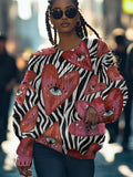 Women's Love Eye Zebra Pattern Print Knit Sweatshirt