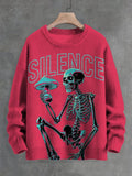 Men's Silent Skull Mushroom Art Print Knit Sweatshirt