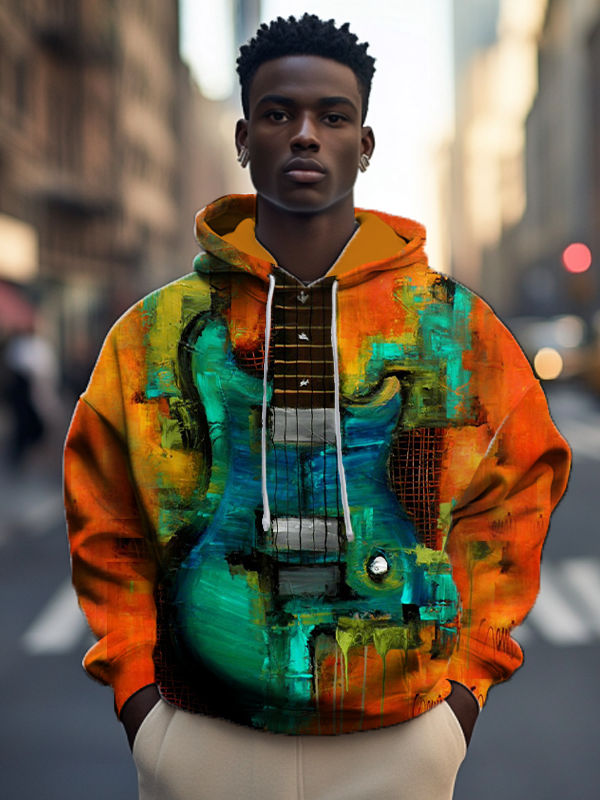Men's Abstract Guitar Art Print Casual Hoodie
