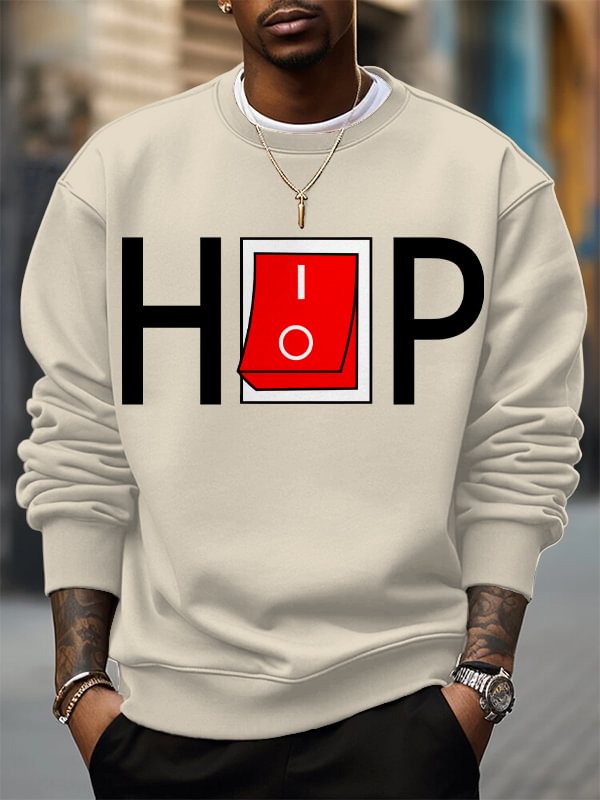 Men's Hiphop Switch Toggle Button Art Print Cotton Casual Sweatshirt