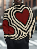 Men's Valentine's Day Love Print High Neck Knit Sweatshirt