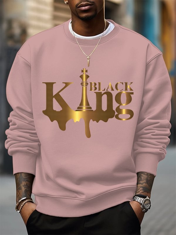 Men's Black King Print Cotton Casual Sweatshirt