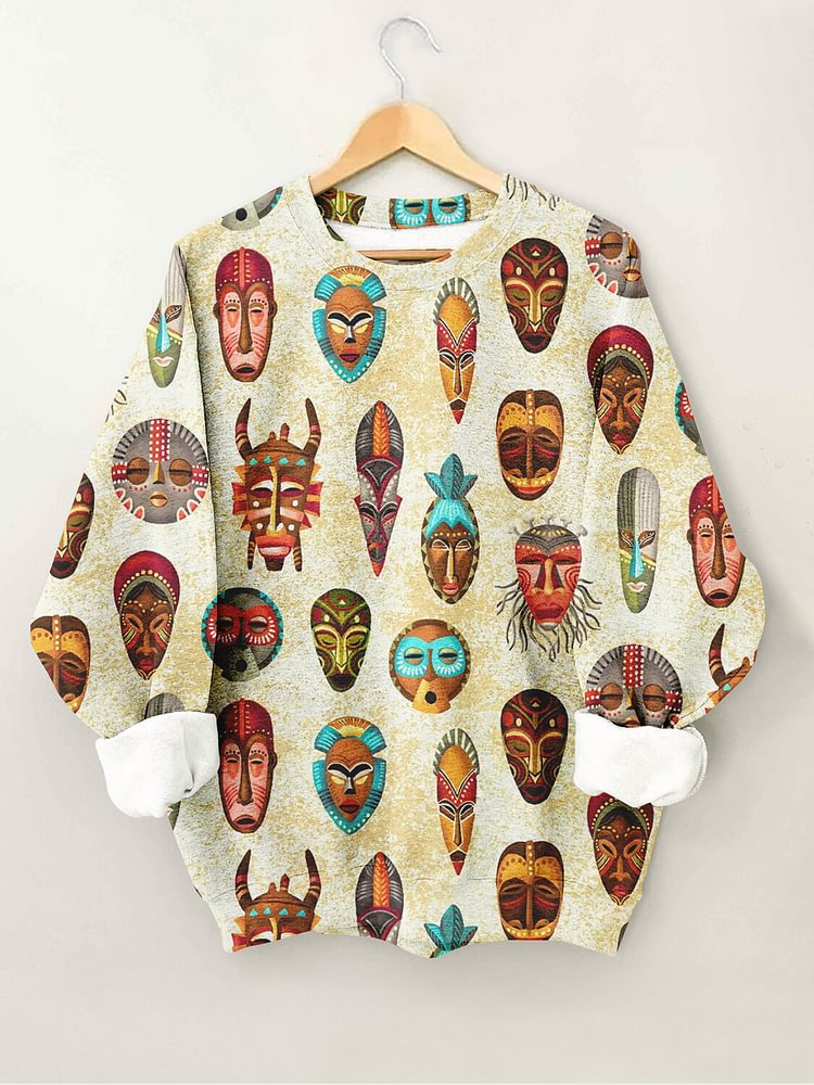 Women's African Ethnic Masks Art Print Casual Sweatshirt