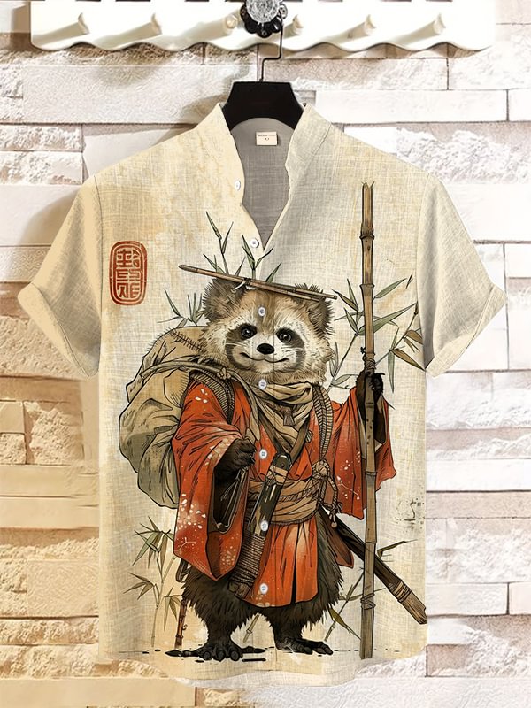 Men's Tanuki Japanese Raccoon Print Shirt