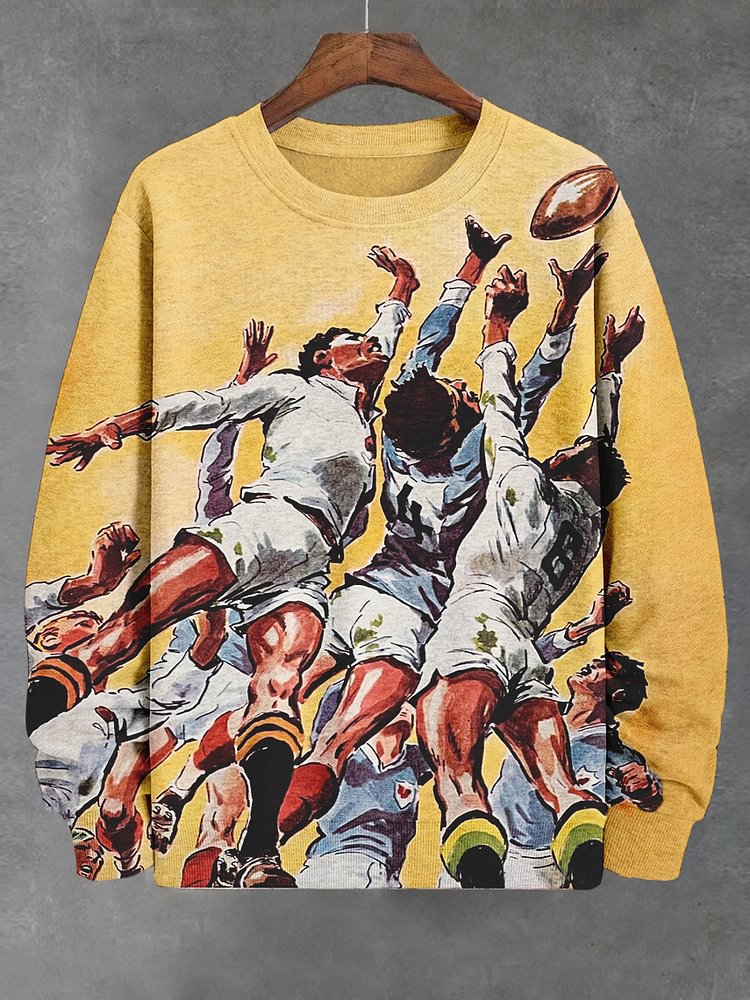 Men's Retro Rugby Match Print Casual Sweatshirt