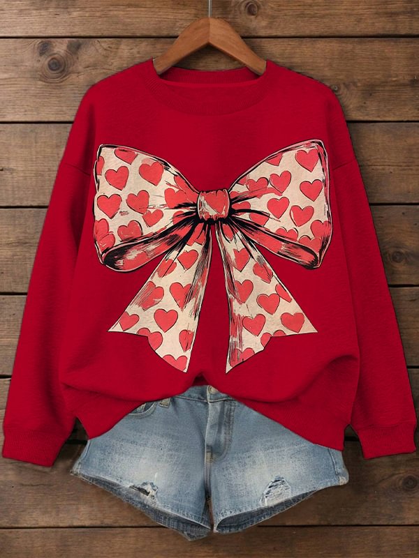Women's Valentine's Day Love Butterfly Print Cotton Long Sleeve T-Shirt Thin Sweatshirt