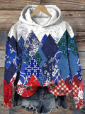 Women's Geometric Mountains Flower Patch Art Print Hooded Sweatshirt