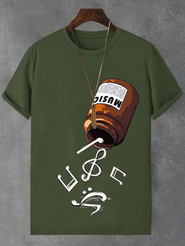 Men's Music Is Healing Print Cotton Casual T-Shirt