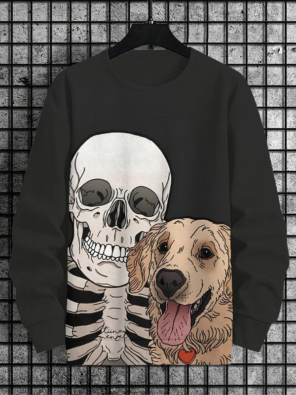 Men's Skull and Dog  Funny Art Print Casual Sweatshirt